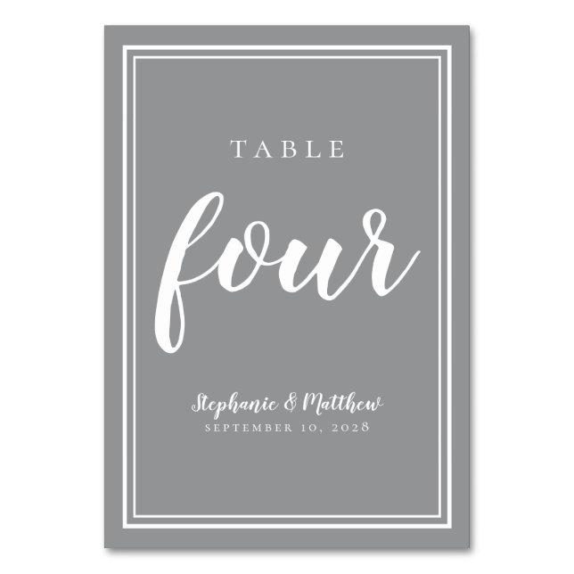 Numeração De Mesa Recepção Elegante Quatro Cinzas de Janto Convidado (Frente)