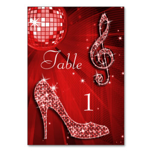 Numeração De Mesa Red Disco Ball e Stiletto Calçado Duplo Lado