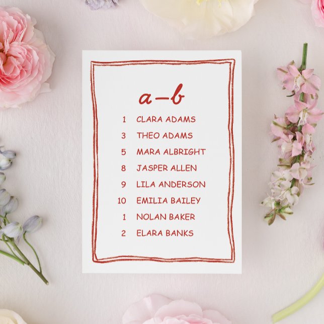 Numeração De Mesa Red Doodle Numeric Wedding Seating Chart Card (Criador carregado)