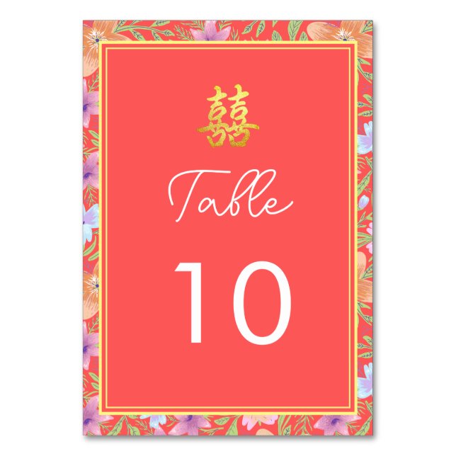 Numeração De Mesa Red Peranakan floral duplo xi casamento chinês (Frente)