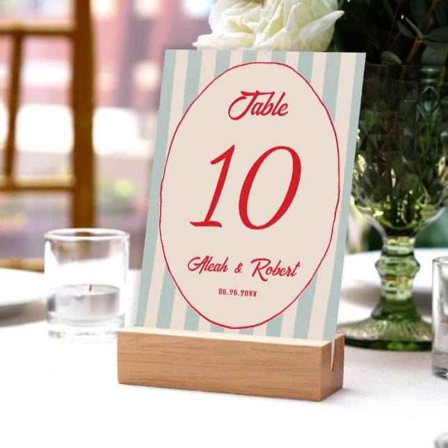 Numeração De Mesa Red Writing Blue Line Retro Wedding Table Number (Criador carregado)