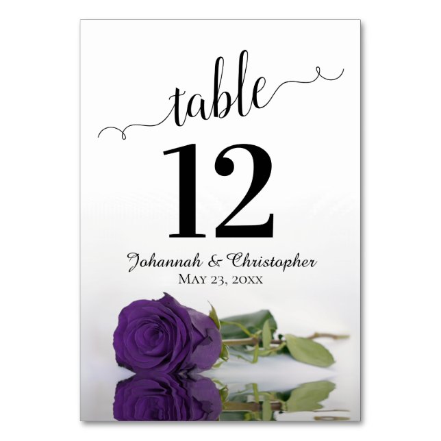 Numeração De Mesa Refletindo Casamento Elegante Rosa Roxo Real (Frente)