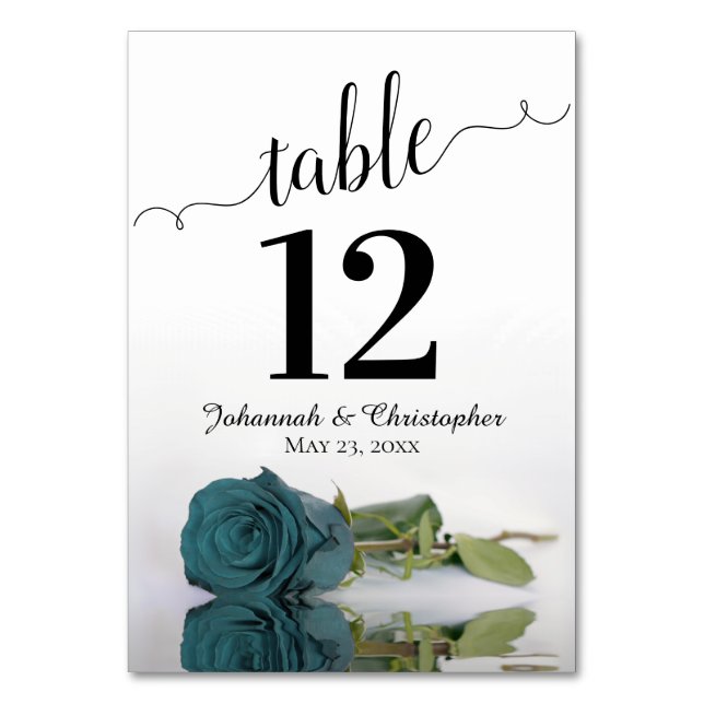 Numeração De Mesa Refletindo Casamento Elegante Rosa Teal (Frente)