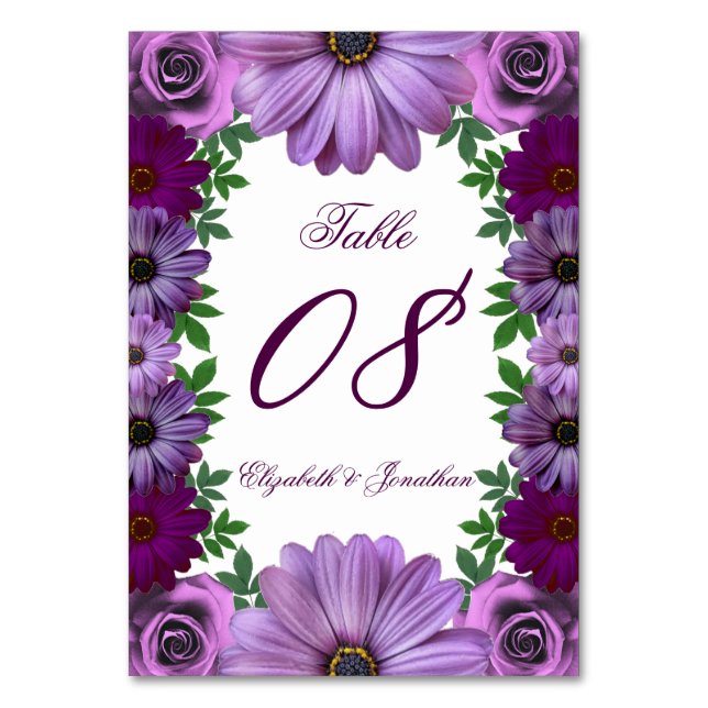 Numeração De Mesa Regal Purple Floral Wedding (Frente)