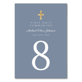 Numeração De Mesa Religious Cross Dusty Blue Boy First Communion
