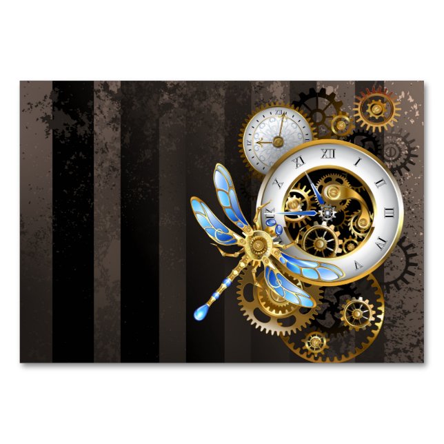 Numeração De Mesa Relógio Steampunk com Libélula Mecânica (Frente)