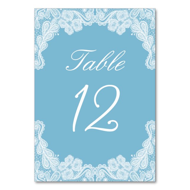 Numeração De Mesa Renda Branca em Número de Mesa Azul Pastel (Frente)