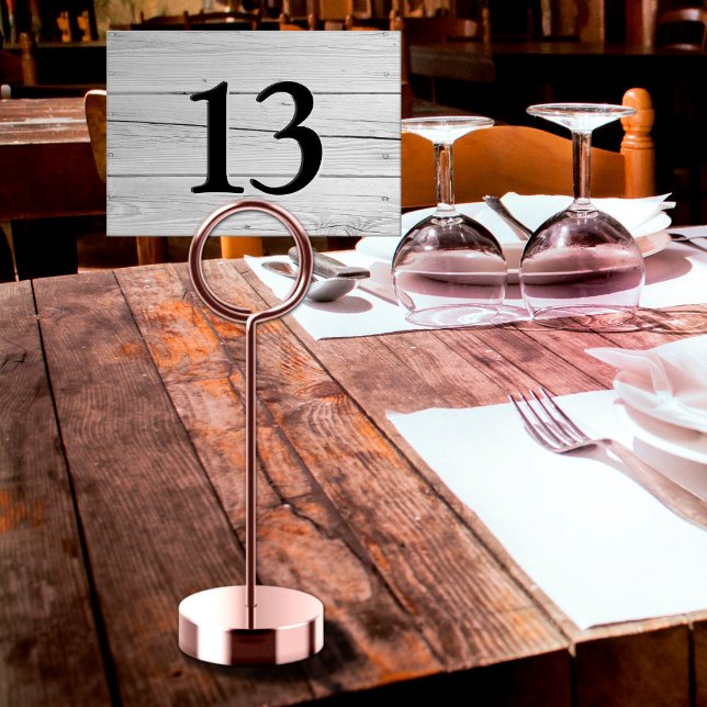 Numeração De Mesa Restaurante Gravado Rustic White Wood Faux (White wood look table number)