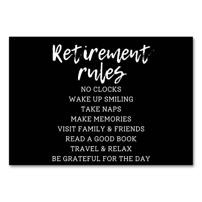 Numeração De Mesa Retirement Rules Sign, Retirement Gift Sign (Frente)