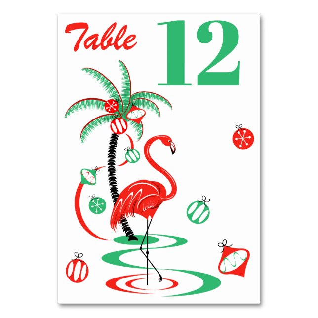 Numeração De Mesa Retrato de mesa Flamingo de Natal Vermelho (Frente)