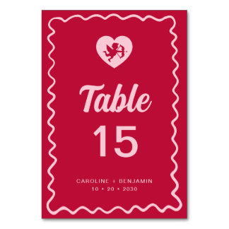Numeração De Mesa Retro Fun Wavy Frame Red Pink Cupid Wedding