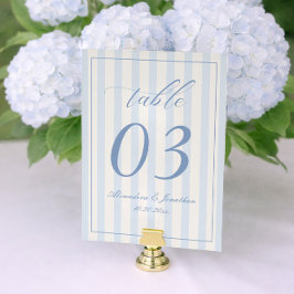 Numeração De Mesa Retro Striped White and Blue Wedding Table Number