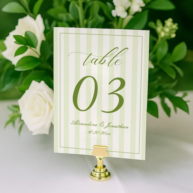 Numeração De Mesa Retro Striped White and Green Wedding Table Number (Criador carregado)