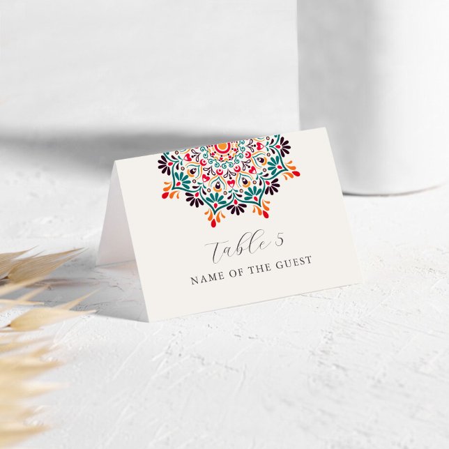 Numeração De Mesa Rising Boho Indo Floral Mandala Wedding Place Card (Criador carregado)