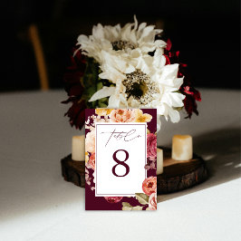 Numeração De Mesa Romantic Deep Burgundy Floral  Bridal Shower 