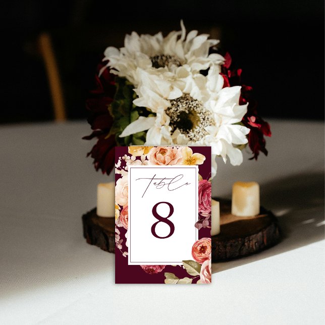 Numeração De Mesa Romantic Deep Burgundy Floral  Bridal Shower  (Criador carregado)