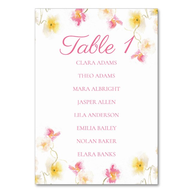 Numeração De Mesa Romantic Pink Floral Elegant Numeric Table Number (Frente)