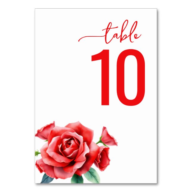 Numeração De Mesa Romantic Red Floral Table Card (Frente)