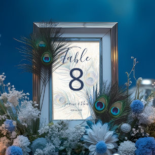 Numeração De Mesa Românticas Plumas de Pavão em Aquarela para Casame