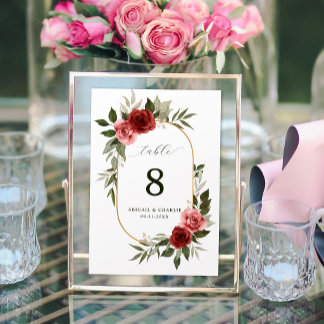 Numeração De Mesa Românticas Rosas Vermelhas em Aquarela Casamento B