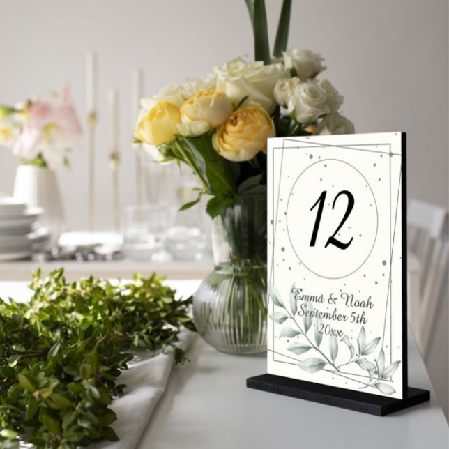 Numeração De Mesa Romântico Elegante Folhas Verdes (Criador carregado)