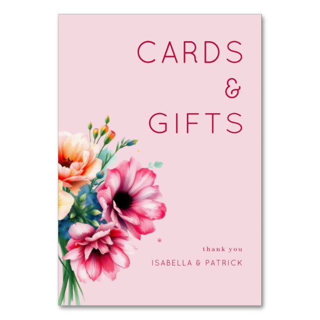 Numeração De Mesa Romântico Floral em Aquarela Rosa (Frente)