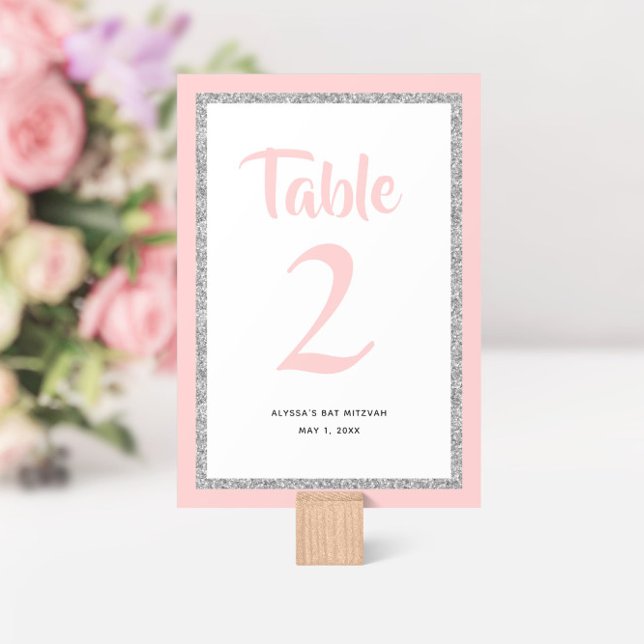 Numeração De Mesa Rosa claro de Glittery Bat Mitzvah e Prata (Criador carregado)