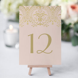Numeração De Mesa Rosa Corado Dourado Casamento Damask Vintage