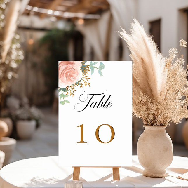 Numeração De Mesa Rosa de ouro eucalipto verde floral (Criador carregado)