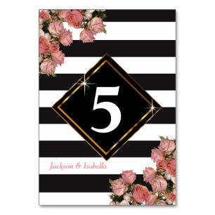 Numeração De Mesa Rosa Dourado Casamento Black & White Stripe