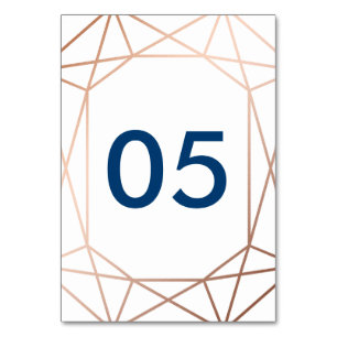 Numeração De Mesa Rosa Dourado Chic e Geométrico Azul-Marinho
