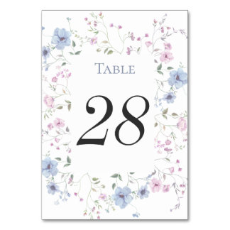 Numeração De Mesa Rosa e Azul Poeira Floral Aquarela Casamento