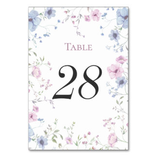 Numeração De Mesa Rosa e Azul Poeira Floral Aquarela Casamento
