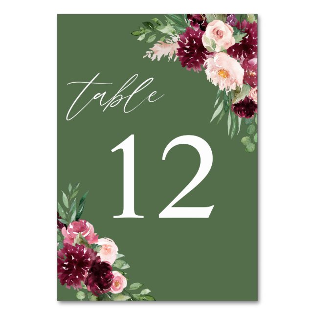 Numeração De Mesa Rosa e Burgundy Floral 7 - Verde (Frente)