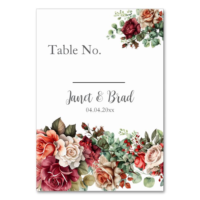 Numeração De Mesa Rosa Floral Eucalyptus Wedding (Frente)