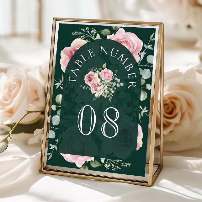 Numeração De Mesa Rosa Flores de Eucalipto Verde Esmeralda Casamento (Criador carregado)