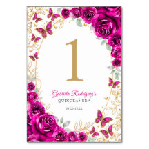 Rosa Fúcsia Dourado Floral Quinceanera