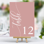 Numeração De Mesa Rosa Poeirento Moderno Casamento Caligrafia<br><div class="desc">Conduza seus convidados aos seus lugares com esses números de mesa elegantes e sofisticados para casamento em rosa bege. Com um design minimalista e caligrafia moderna, esses números de mesa adicionam um toque de sofisticação à sua recepção de casamento. O fundo suave e a tipografia limpa e elegante garantem fácil...</div>