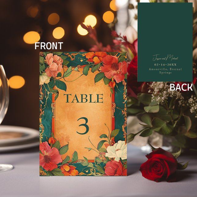 Numeração De Mesa 🌹 Rosa Romance: Art Nouveau Splendor (Rose Romance: Art Nouveau Splendor Table Number - customizable front and back)