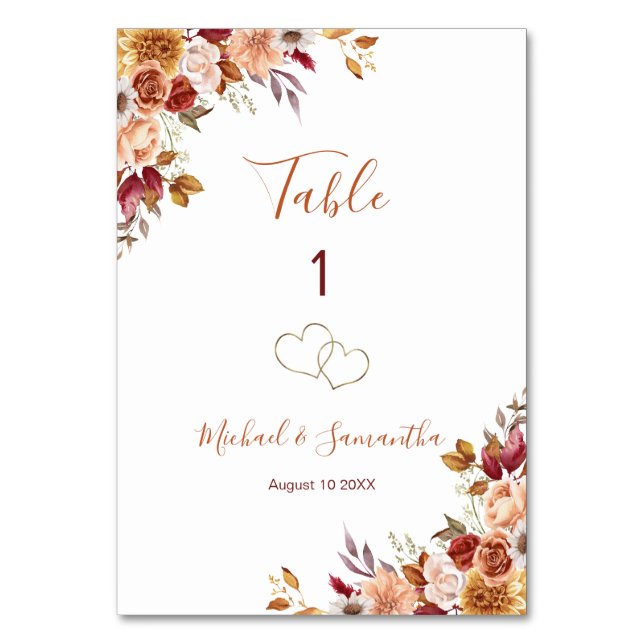 Numeração De Mesa Rosa russo e Casamento outono de crisântemo (Frente)