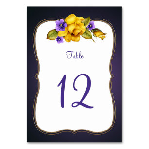 Numeração De Mesa Rosas Amarelas Roxo Violeta Quadro Dourado Número