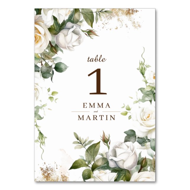 Numeração De Mesa Rosas brancas Casamento Elegante Floral (Frente)