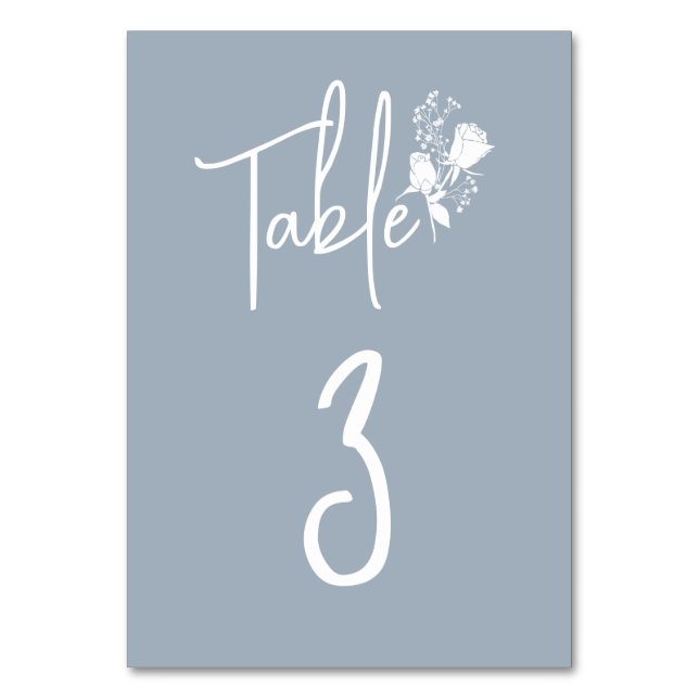 Numeração De Mesa Rosas brancas na placa de Mesa azul empoeirada (Frente)