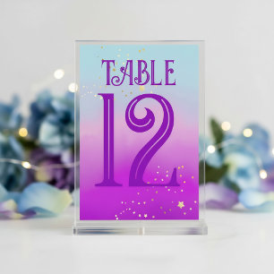Numeração De Mesa Rosas com efeito Ombre em Aquarela Azul Roxo Casam
