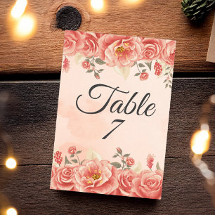 Numeração De Mesa Rosas Coral Vintage Água-marinha Cor-de-rosa Boho