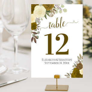 Numeração De Mesa Rosas de Aquarela Amarelo Elegante e Casamento Dou