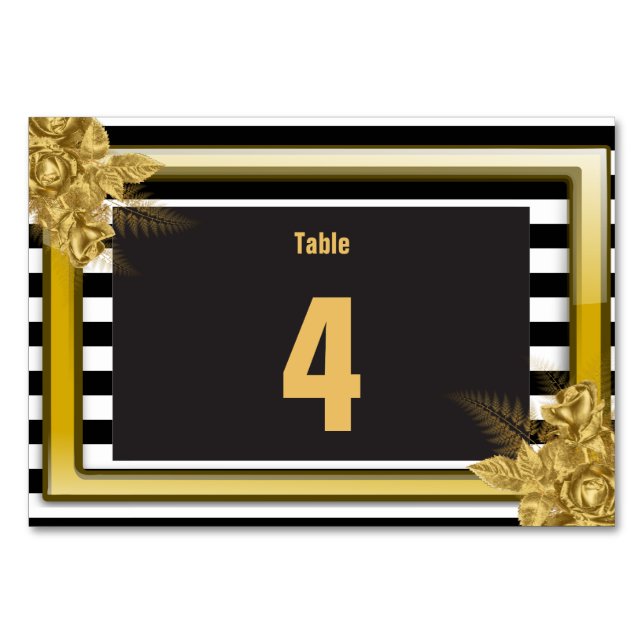 Numeração De Mesa Rosas Dourados, Stripes Mesa De Casamento Sem Cart (Frente)