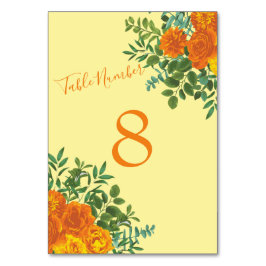 Numeração De Mesa Rosas Florais de Casamento Laranja Amarelo
