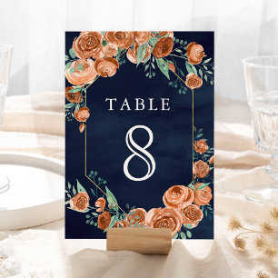 Numeração De Mesa Rosas Laranja Queimada Terrosa Floral Azul Marinho