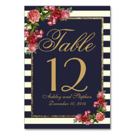 Numeração De Mesa Rosas Marinhos e números Dourados da tabela